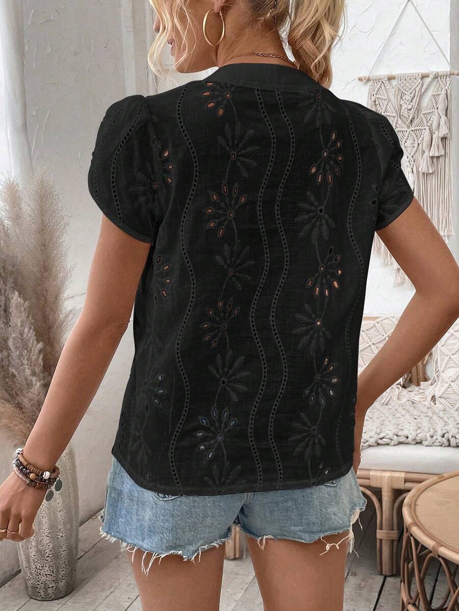 Charly™ | Elegant topp med V-ringning och puffärmar