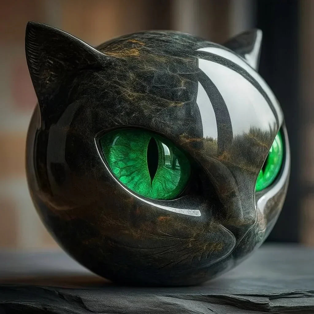 Sculpture de Tête de Chat Noir Mystique