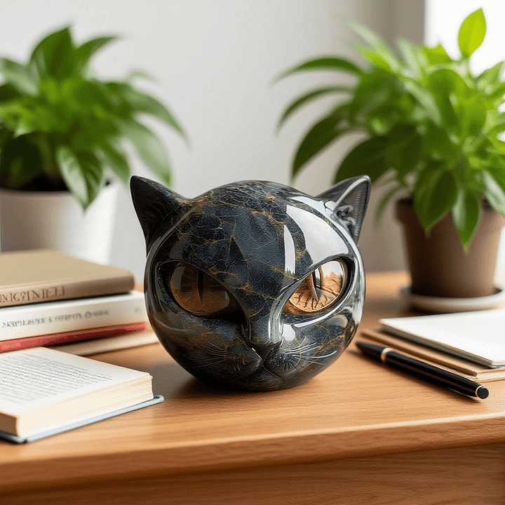 Sculpture de Tête de Chat Noir Mystique