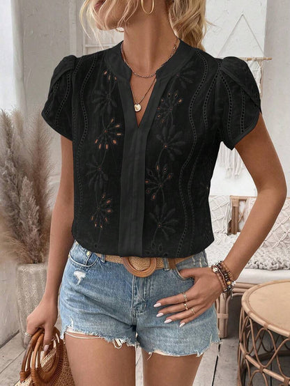 Charly™ | Elegant topp med V-ringning och puffärmar