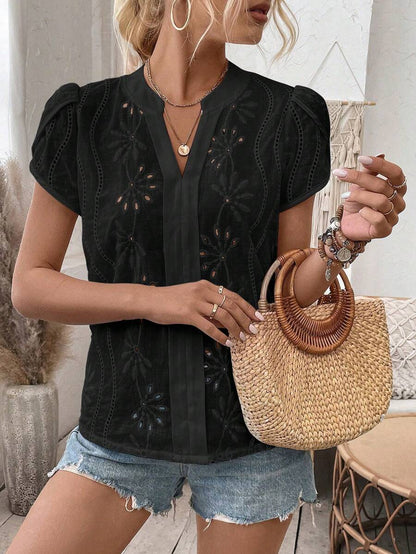 Charly™ | Elegant topp med V-ringning och puffärmar