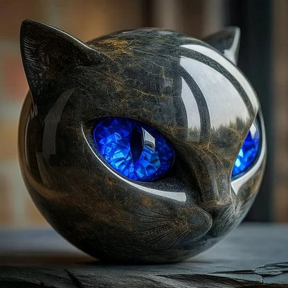 Sculpture de Tête de Chat Noir Mystique